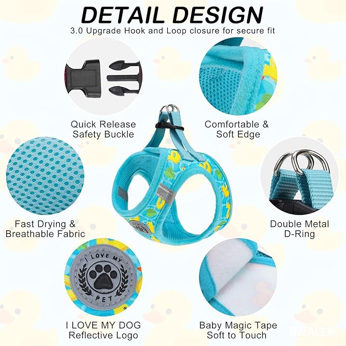 BEAUTYZOO Small Dog Harness and Leash Set,Step in No Choke No Pull Soft Mesh Dog Harnesses Reflective for Extra-Small/Small Medium Puppy Dogs and Cats,BlueDuck M