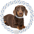 Blue Dog Chain Collar Necklace,Cuban Link Dog Collar Metal Chain Collar with Design Secure Buckle Pet Jewelry Accessories for Small Medium Large Dogs Cats(Blue 22inch)