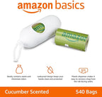 Amazon Basics Premium Leak Proof Dog Poop Bags with Dispenser and Leash Clip, Cucumber Scented, 13" x 9", 540 Count (36 Rolls of 15)