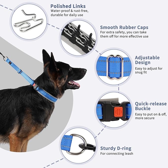 Mayerzon Martingale Dog Collar for Pulling, Patented No Pull Training Walking Collar with Buckle for Medium Large Dogs Bulldog Pitbull German Shepherd, Reflective, Adjustable(M, Dark Blue)