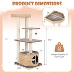 Tangkula Modern Cat Tree, 52 Inch Cattail Cat Tower with Sisal Scratching Posts, Perch, Condo, Plush Dangling Ball, Removable & Washable Cushion, Aesthetic Cat Tree for Indoor Cats (52 Inch, Cattail)