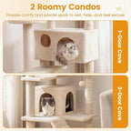 PETSITE 52-inch Cat Tree, Multi-Level Cat Tower with Sisal Scratching Posts, 2 Comfy Condos, Plush Padded Soft Top Perch, Dangling Balls, and Climbing Ladder, Ideal for Indoor Cats (Beige)