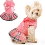 Dog Sweater Dog Winter Clothes for Small Dogs Boy Girl Fall Puppy Dress Warm Fleece Chihuahua Yorkie Teacup Doggie Sweaters Dresses Doggy Sweater for Small Dogs Girl Cat Outfits, Plaid Pink, M