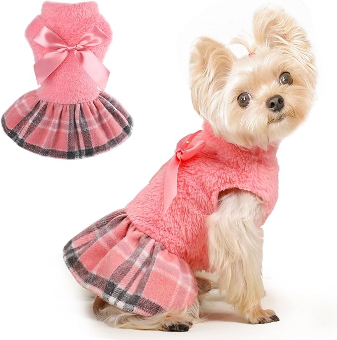 Dog Sweater Dog Winter Clothes for Small Dogs Boy Girl Fall Puppy Dress Warm Fleece Chihuahua Yorkie Teacup Doggy Sweaters Dresses Doggie Sweater for Small Dogs Girl Cat Sweaters, Plaid Pink, XS