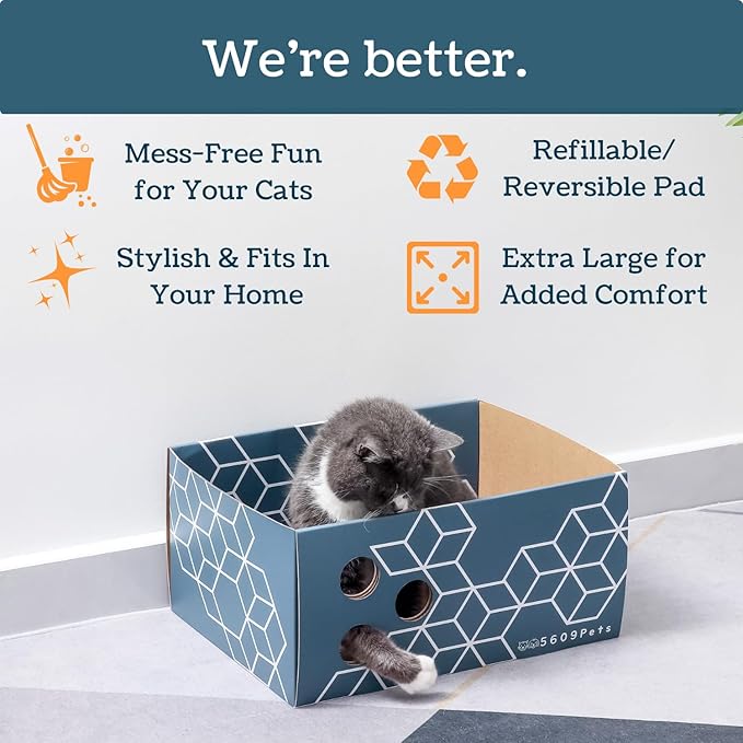 Cardboard Cat Scratcher, No-Mess Cat Scratcher Box with 3 Refillable Double-Sided Cat Scratcher Pads for Indoor Cats
