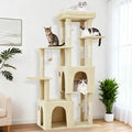 Beige 61" Heavy Duty Cat Tree for Large Indoor Cats & Maine Coon, Warm Multi-Level Cat Tower with Extra Large Perch, 2 Spacious Condos, Natural Sisal Scratching Posts & Interactive Toys