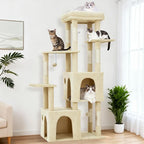 Beige 61" Heavy Duty Cat Tree for Large Indoor Cats & Maine Coon, Warm Multi-Level Cat Tower with Extra Large Perch, 2 Spacious Condos, Natural Sisal Scratching Posts & Interactive Toys