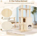Tangkula Tall Cat Tree, 63 Inch Multi-Level Wood Cat Tower with Sisal Scratching Posts & Mat, 2-Story Condo, Plush Padded Top Perch, Dangling Ball, Modern Cat Tree Tower for Indoor Cats Large Adult