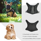 Tactical Dog Harness with Leash Tactical Puppy Vest with Rubber Handle K9 Military Adjustable Pet Harness for Outdoor Training XS Dog Harness (Black Harness with Leash)