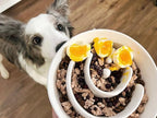 Slow Feeder Dog Bowls - 3-Cup Raised Ceramic & Wood Stand for Medium-Large Breed, White