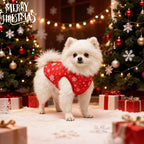 Idepet Pet Dog Cat Coat with Leash Anchor Color Patchwork Padded Puppy Vest Jacket Teddy Chihuahua Costumes Pug Cloth XS S M L(Medium,Red-Snowflake)