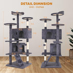 54in Cat Tree Tower for Indoor Cats, Cat Tower with Cat Scratching Post, Multi-Level Cat Furniture, Cat Tower with Funny Toys for Kittens-Ashy