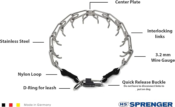Herm Sprenger Stainless Steel Prong Dog Training Collar with Quick Release Buckle Ultra-Plus Pet Pinch Collar No-Pull Collar for Dogs Made in Germany 3.2mm x 20in Medium