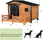 GUTINNEEN Dog House Outdoor with Anti-Chewing Iron Frame, Weatherproof Dog Shelter with Large Porch and Sliding Window, Dog Crate for Small, Medium and Large Dogs Outside