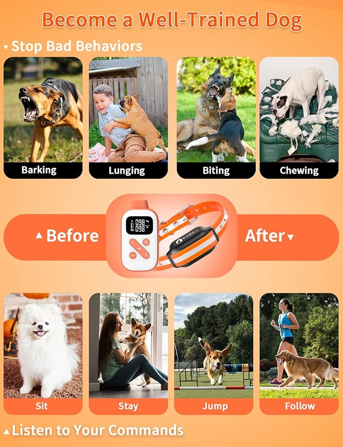 PaiPaitek 2-in-1 Dog Bark Collar and Shock Collar with Remote 3300ft Range - 5 Adjustable Sensitivity Levels, IP67 Waterproof Training Collar for Small, Medium, and Large Dogs (5-120 lbs)