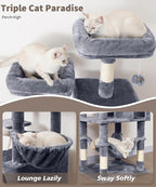 AMHANCIBLE Cat Tree, 70 Inch Cat Tower for Indoor Cats, Multi-Level Cat Tree with Scratching Post, Hammock, Hanging Basket, Large Cat Condos for Adult Cats Kittens, Grey, PT18GY