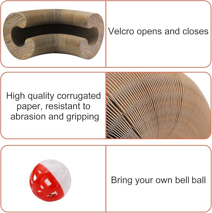 Andiker Magic Organ Cat Scratching Board, Corrugated Paper Cat Scratcher with Jingly Ball for Playing Scratching Paws, Foldable Grinding Cat Toys for Indoor Cats (Animal)