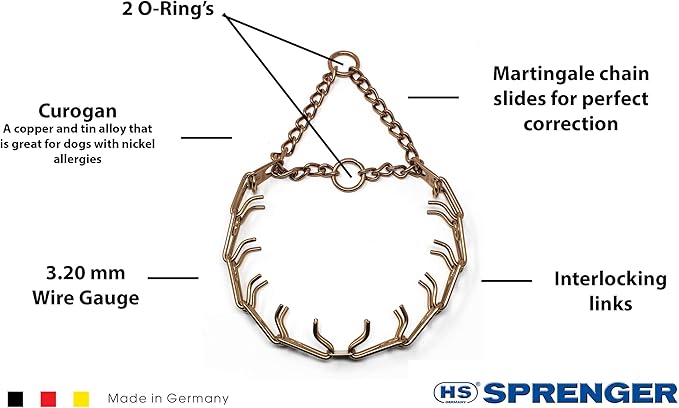 HS HERM. SPRENGER GERMANY Curogan Prong Dog Training Collar Ultra-Plus Pet Pinch Collar Hypoallergenic Nickel Free No-Pull Collar for Dogs Made in Germany 3.2mm x 23in Medium