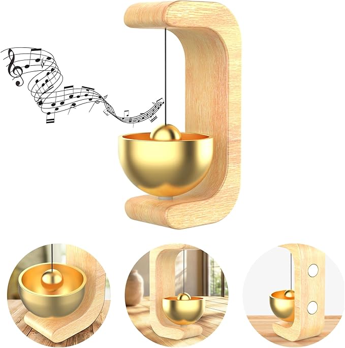 Shopkeepers Bell for Door Opening - Magnetic Shopkeepers Bell Chime When Door Opens,Brass & Nature Wood Material Design,Door Bells for Store Entrance,Cafe & Glass Doors,Creative Housewarming Gift