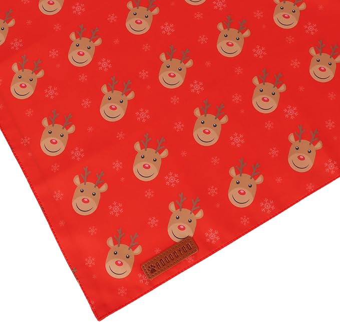 ADOGGYGO Red Christmas Dog Bandanas, Santa Reindeer Print Pet Scarf, Premium Durable Fabric, Red Christmas Bandanas for Small Dogs (Small)