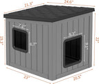 NUNU LAB Outdoor Cat House – Weatherproof & UV Resistant PP Material Shelter with Sloped Asphalt Roof, Durable Cat Condo for Garden, Patio, and Backyard (Black, Large)