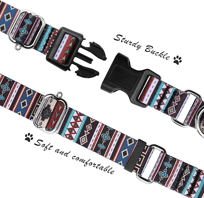 Hikiko Martingale Collar for Dogs with Bohemia Tribal Pattern Soft Nylon Strong Dog Collars for Small Medium Large Dogs Walking Training (Tribal,Medium)
