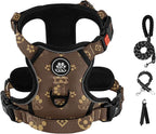 IVY&LANE No Pull Dog Harness with Leash Set, Reflective No Choke Pet Vest,Adjustable Oxford Dog Vest Harness with Easy Control Handle for Large Dogs (Dark Brown,L)
