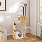 Tangkula Modern Cat Tree, Tall Multi-Level Cat Tower with Double Condos, Jumping Platforms, Dangling Balls, Sisal Carpets & Scratching Posts, Wood Cat Tree Tower for Indoor Cats