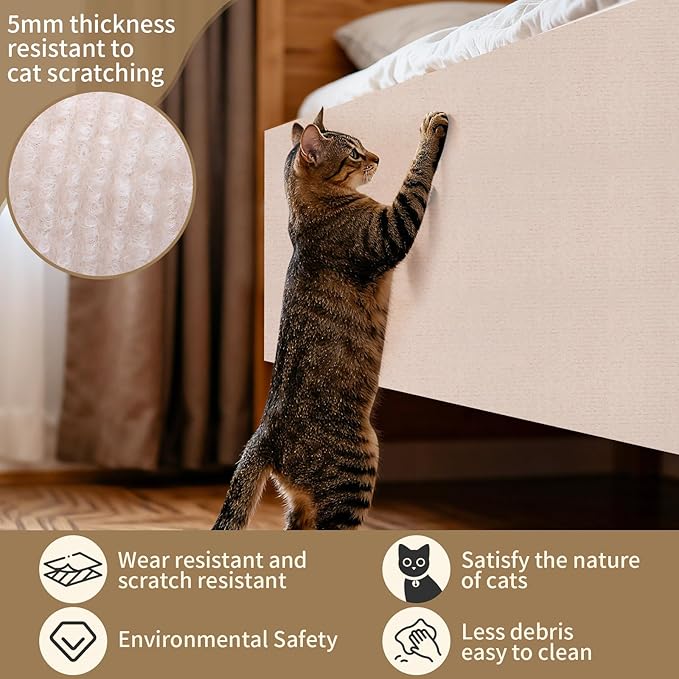 78.7"x15.8" Cat Scratch Mat,Adhesive Cat Scratch Pad for Furniture,DIY Cats Scratch Furniture Protector for Furniture,Sofa,Couch,Covering Cat Scratching Post Replacement Pads,Beige