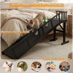 73" Dog Ramp for Bed,Birchwood Pet Ramp with Removable Side Rail and Non-Slip Surface, Pet Ramp for Small & Large Dogs with Rest Platform and DIY Glow Strips,Dog Stairs for Couch, Black