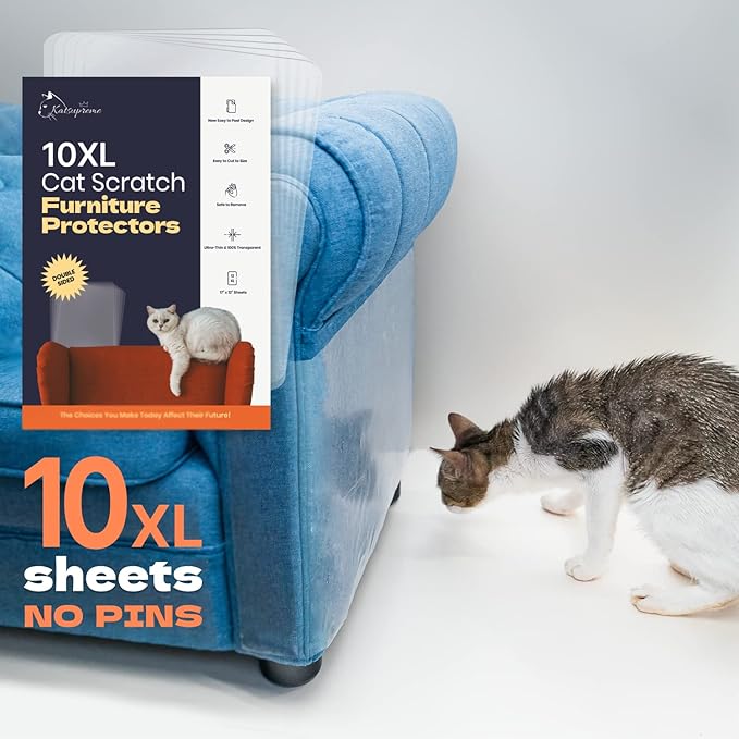 Cat Scratch Couch Protector - 10XL Sheets, Clear (Almost Invisible), Extra Durable, Easy to Customize, Residue-Free Furniture Protector
