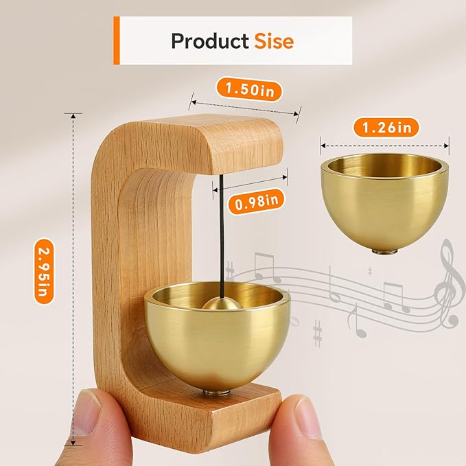 Magnetic Shopkeepers Bell for Door Opening – Vintage Wooden Door Chime & Wireless Brass Doorbell for Business Entrance, Store, Fridge – Dopamine Decor Wind Bell with Gentle Sound, Housewarming Gift