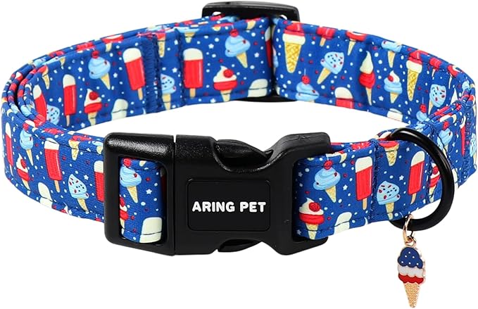 ARING PET Summer Dog Collar, Cute Blue Ice Pop Ice Cream Pet Collars for Puppy Small Medium Large Female Girl Dogs-M, for Daily Walking Training Beach Outdoor Play