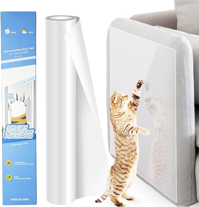 Cat Furniture Scratch Protector, Self-Adhesive Transparent Tape, Clear Scratch Guard for Sofa, Door & Furniture Protection (30x500cm)