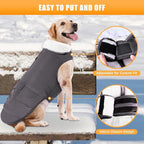iBuddy Dog Winter Jacket for X-Large Dogs, Easy on Dog Snow Coat Velcro Waterproof Pet Puffer Coat with Harness Hole Adjustable Reflective Quilted Pet Cold Weather Vest Wind-Poof for Boy Male