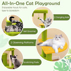Tangkula Palm Cute Cat Tree, Cat Tower with Sisal Scratching Posts, Padded Top Perch, Condo, Self Groomer, Jumping Platforms & Dangling Balls, Unique Cat Tree Tower with Green Leaves for Indoor Cats