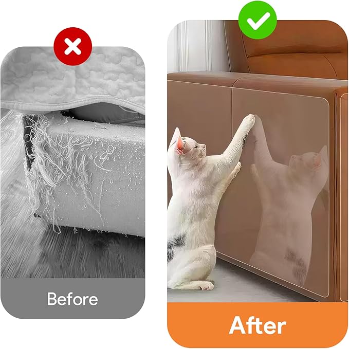 12 PCS Anti-Cat Scratch Furniture Protector, Designed for Leather Furniture, Anti Scratch Cat Couch Protector from Cats Claws with Scissors and Scraper, Cats Scratch Deterrent for Furnitures, No Pins
