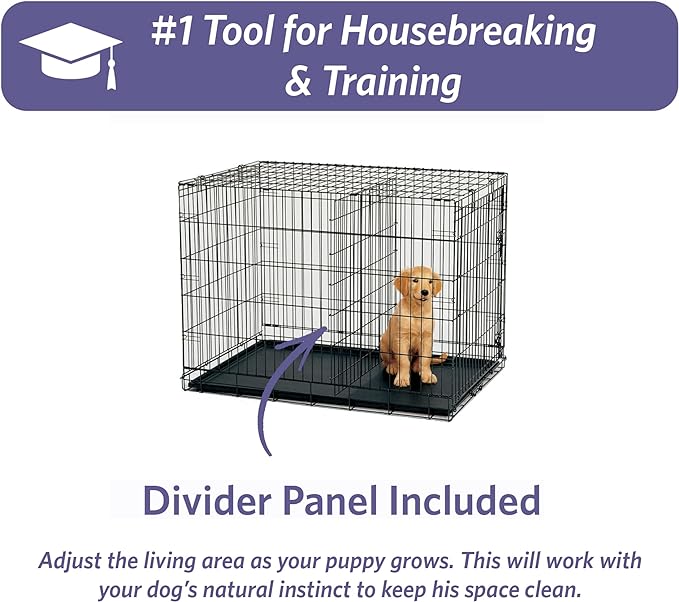 MidWest Homes for Pets 36-Inch iCrate for Medium-Large Breeds, 41-70 lbs, Single Door Folding Dog Crate with Divider Panel, Leak-Proof Tray & Secure Latches, Portable, Durable & Easy to Assemble