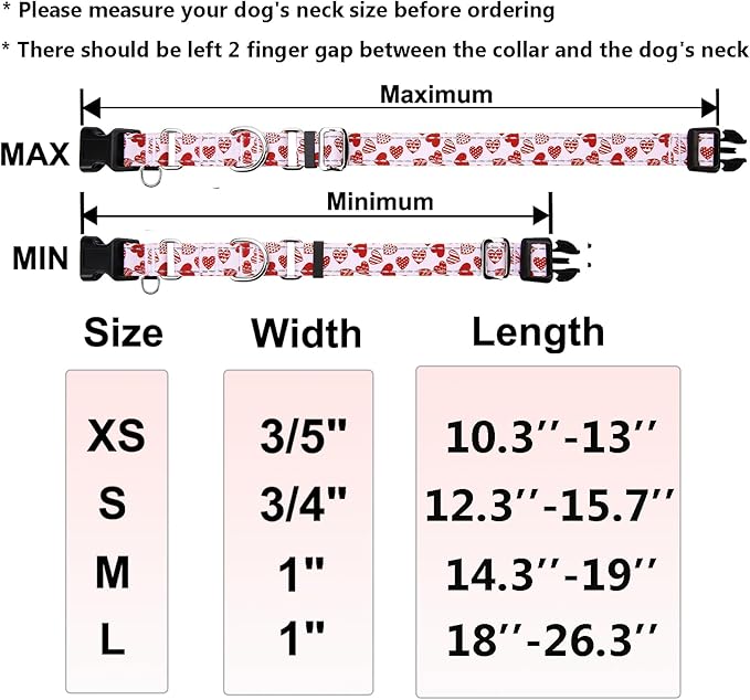 Valentines Reflective Martingale Collar for Dogs with Quick Release Buckle Cute Girl No Pull Dog Collars (Red Heart, XSmall)