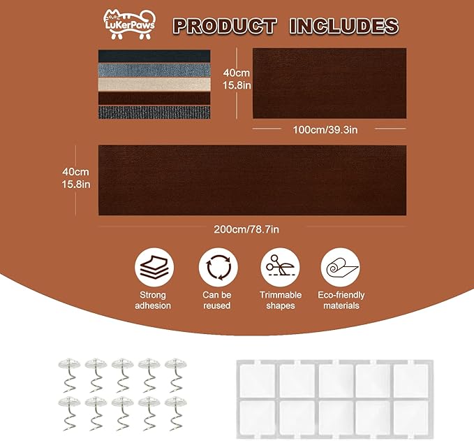 Cat Scratch Mat, Self-Adhesive Trimmable cat Scratch Furniture Protector for Couch, cat Scratch pad，cat Tree，DIY Climbing Carpet for Cat Tower Replacement Pads (Black, 39.4" x 15.8")