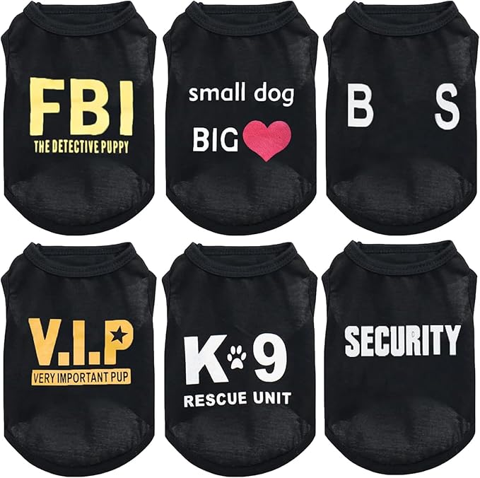 6 Pieces Dog Boy Summer Shirt Dog Black Shirts Sleeveless Printed Pet Shirt Puppy T-Shirt Breathable Puppy Vest Clothes Pet Apparel for Small to Medium Dog Puppy Cat