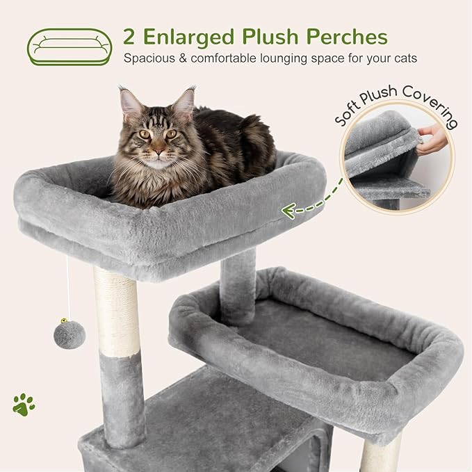 Globlazer 82 Inch Cat Tree for Large Cats, Multi-Level Tall Cat Tower for 4+ Cats with 2 Condos & 3 Perches, Stable No-Wobble Large Base, Space-Saving Corner Furniture, F82B, Light Gray