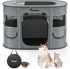 Dog Playpen, Portable Pet Cat PlayPen, 600D Oxford Dog Kennel Tent Crate, Waterproof&Breathable, Indoor Outdoor Travel Camping for Medium/Large Breed with Carrying Case+Folding Bowl(M), Charcoal Gray