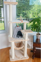 Cat Tree Tower with Hammock - Multi-Level Kitty Condo, Scratching Posts, Soft Faux Fur - 65" Tall