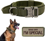 Tactical Dog Collar with Handle - Military Adjustable Dog Training Collar Soft Nylon and Heavy Duty Metal Buckle for Medium Large Dogs - with Patch (Green, Medium)