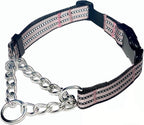 Martingale Collars for Dogs, Heavy Duty Stainless Steel Chain Training Collar, Reflective Nylon Adjustable Collar with Quick Release Buckle, Suitable for Puppy Medium Large Dogs ((Pink, M)