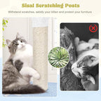 PETSITE Ocean-Themed Cat Tree for Indoor Cats, Multi-Level Cat Tower with Natural Sisal Scratching Posts, Hanging Toys and Padded Top Perch, Modern Cat Tree for Large Cats 20 lbs Heavy Duty (65")