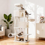 Cat Tree for Indoor Cats, 66 Inches Cat Tower with Scratching Post, Multi-Level Climbing Tree Cat House Padded Plush Perch, Cat Condo Activity Center with Pompoms, Kittens Pet Play House, Light Gray