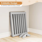 24”H Freestanding Wooden Pet Gate, Dog Gate for Stairs, Doorways, and Hallways, Step Over Foldable Pet Fence for Indoor Use, Support Feet Included, 60 inch Wide 3 Panels, Grey