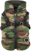 Puppia Mountaineer Winter Dog Coat with integrated harness No Pull Cold Weather Waterproof Warm Fleece Back Zipper for Small & Medium Dog, CAMO, Medium